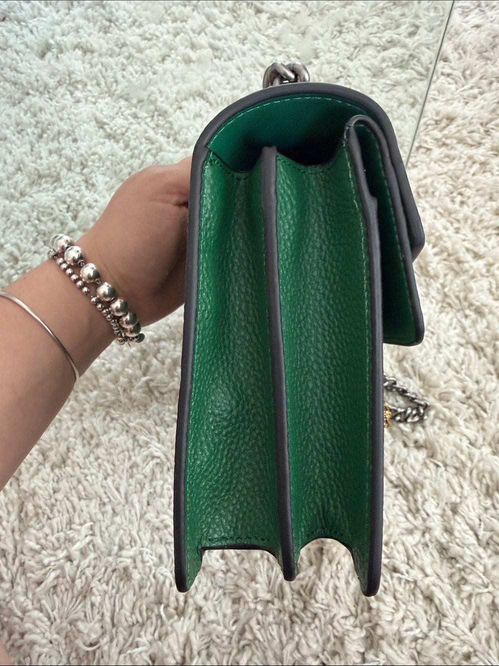 Designer Inspired Green PU Leather Shoulder Bag with Embellished Horsebit Accent - Picture 5 of 9